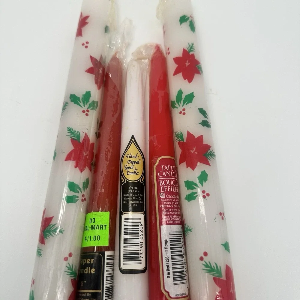 Retro 1980s Christmas Taper Candle Lot Poinsettia Holly Effilee Candle-lite Hand